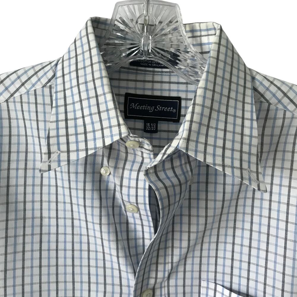 Meeting Street Shirt Size 15.5 Men Dress Plaid Long Sleeve Business Work School